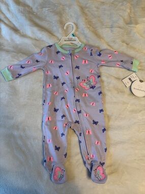 Koala Kids Lavender Footed One-Piece with Pink & Navy Butterflies
